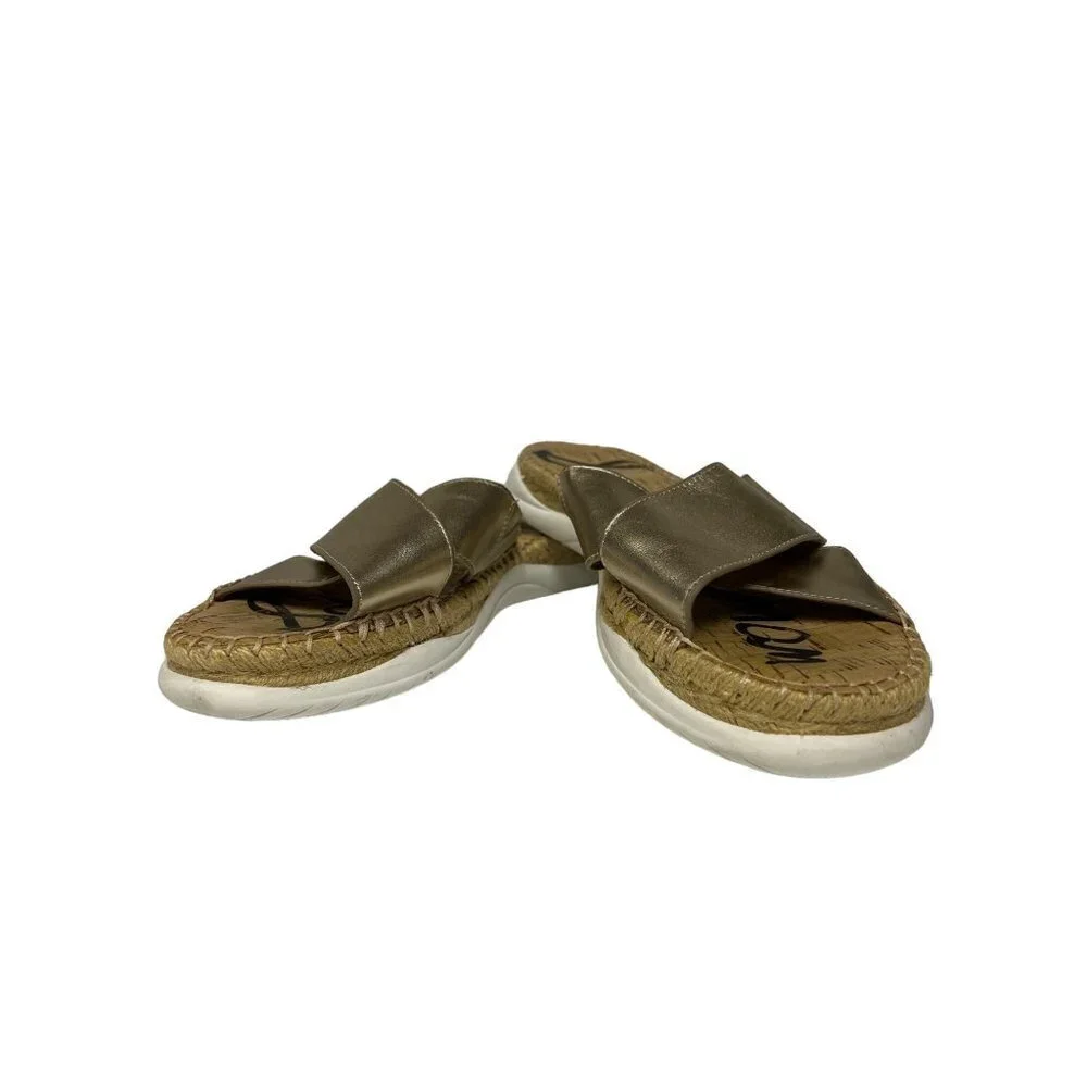 Sam Edelman Jen Gold Slide Sandal Crisscross Espedrille Women's Size 10